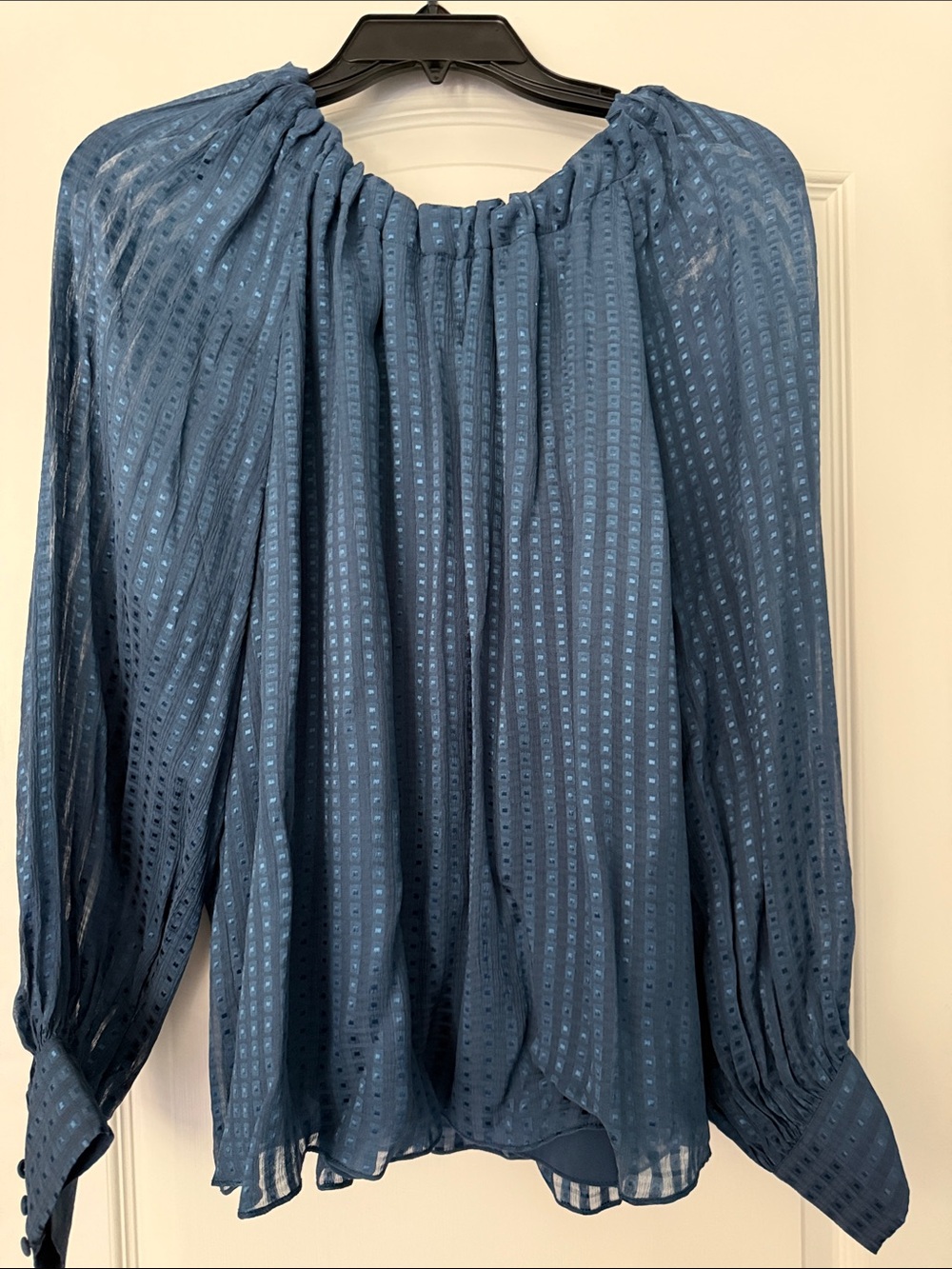 Marie Oliver Dusty Blue Sheer Textured Long-Sleeve Blouse